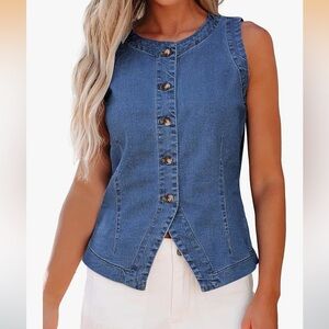 Denim Button-Up Sleeveless Top